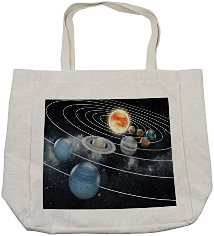 Bolsa de compras de Ambesonne Galaxy, sistema solar todos os 8 planetas e o Sun Plutão Júpiter Mars Venus Fiction, bolsa reutilizável