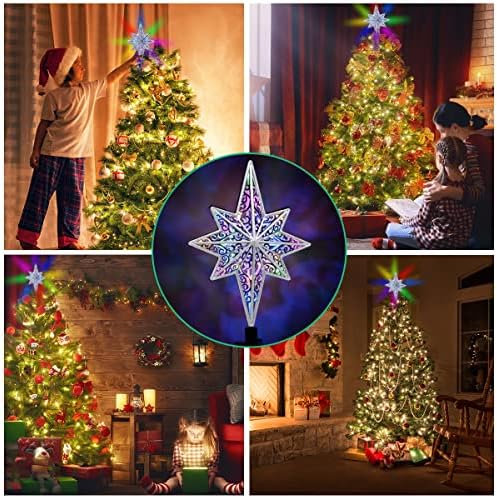 Topper de árvore de Natal, Yocuby Hollow Silver Star Christmas Tree Topper iluminado com LED Magic Magic Ripple