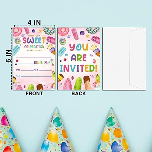 Cartões de convites para festas de aniversário de doces, convite de aniversário para crianças, convites de aniversário