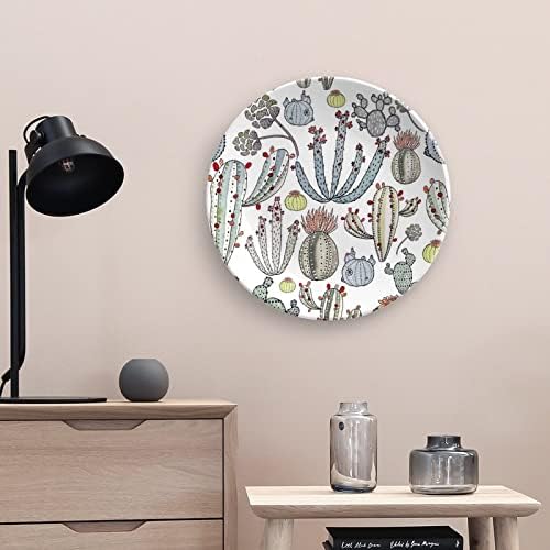 Cacto em aquarela Cacto impresso China de placas decorativas Placas redondas Craft With Display Stand for Home Office Wall Dinner