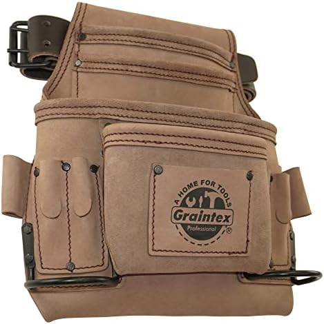 Grintex ST2140 10 bolso e bolsa de ferramentas Couro de grão superior com cinto de couro de 2 ”para autores