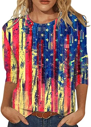 4 de julho de 4 de julho de bandeira americana t-shirt tie tye thing camisetas tripulantes 3/4 mangas blusas 2023 camiseta de férias