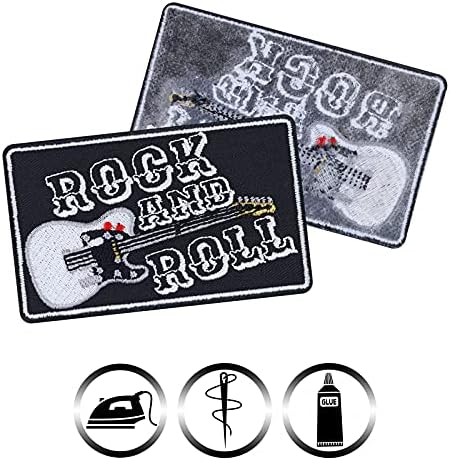 Rock and Roll Sew On Patch - Iron de guitarra em remendos para roqueiros, fãs de heavy metal, fãs de punk, fãs de música