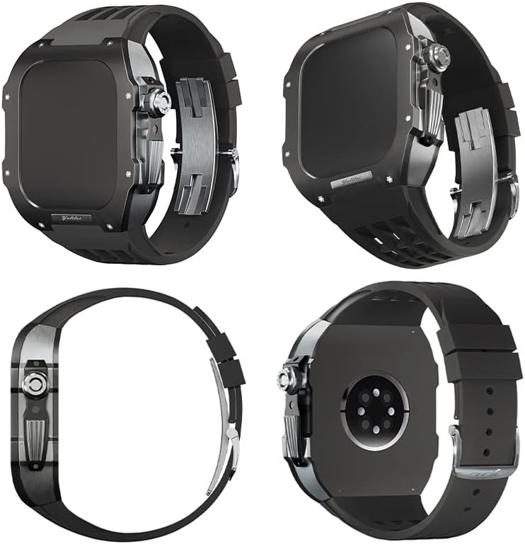 Bholsa Luxury Watch Band ， para Apple Watch 8/7/série Titanium Case+FluororberberB Luxury Watch Band para Iwatch 45mm Watch Band