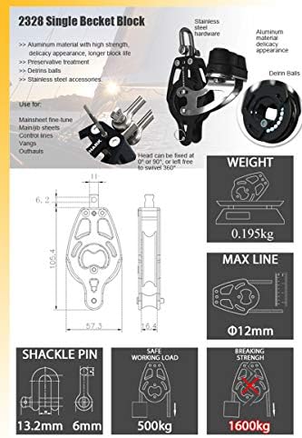 Iate de barco marinho Hardware de veleiro de veleiro 57 mm Block único BECKET BLOCO 2328