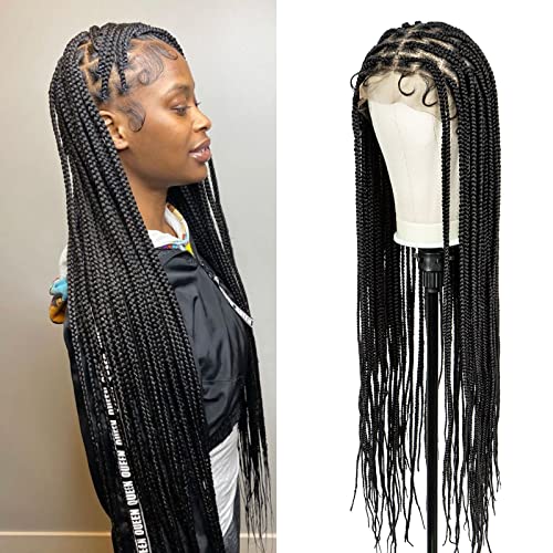 Sedittyhair trançado as perucas para mulheres negras 34 polegadas sintéticas de peruca de renda completa com cabelos com cabelos trançados