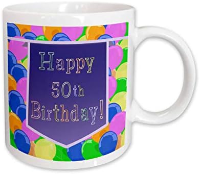 Balões 3drose com banner roxa feliz 50º aniversário - canecas