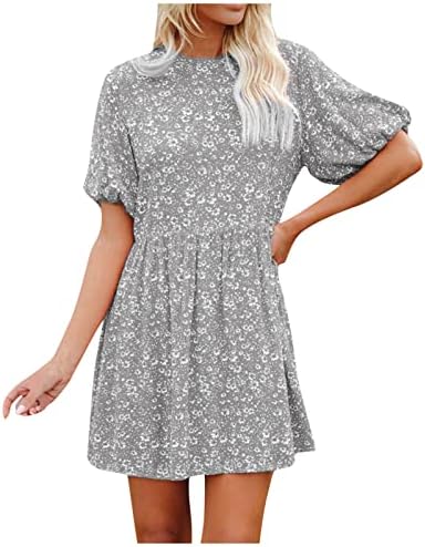 Vestidos Midi Fragarn para Mulheres, Manga Floral Redonda Feminina Manga curta Vestido casual solto