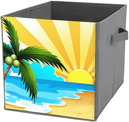 Coconut Tree Beach Praia Bins de armazenamento básico Caixas organizadoras de cubos de armazenamento de tecido com alças