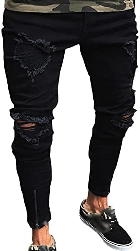 Maiyifu-gj masculino de jeans magro de moto de moto de jeans Stretch zipper angustiado calças jeans destruídas