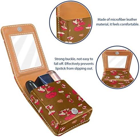 Bolsa de batom de batom de maquiagem de oryuekan com espelho portátil de armazenamento de armazenamento portátil de armazenamento de armazenamento labial de armazenamento, cogumelo Red Autumn Plant