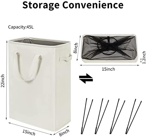 Zero jato lag fino cesto de roupa bege e alças pretas cesto de lavanderia colapsável cesta suja cesta de roupas estreitas para