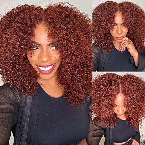 Buladou 12a Reddish Brown Kinky Curly Lace Wigs Cabelo Humano para Mulheres 13x4 HD HD Lace Transparente Figs Frontal Figs Copper Red Wigs de colorção de glú.