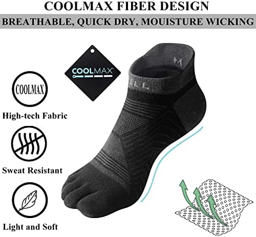 Vwell Toe Socks for Men Mulher, cinco meias de dedo do pé com Coolmax para um pouco de umidade, meias de tornozelo de 3pairs para