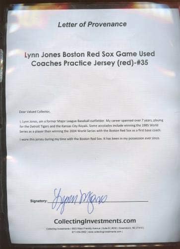Boston Red Sox Game usou Coaches Jersey 35 Lynn Jones Loa - MLB Game usado
