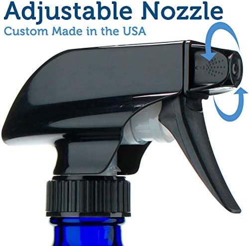 Garrafas de spray de vidro azul vazio - BPA Free - garrafa grande de 16 oz para plantas, animais de estimação, óleos essenciais, produtos de limpeza - pulverizador de gatilho preto com configurações de névoa e fluxo