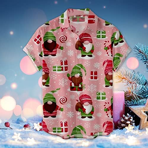 XXBR Christmas Camisetas de manga curta para homens, Natal Santa Papai Noel Button Button Down Down Tops Tops Home
