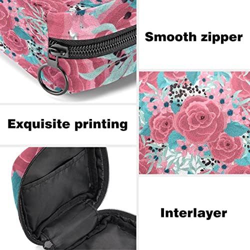 Rosa rosa Floral Blooming Saco de maquiagem, bolsa de cosméticos, bolsa de higiene pessoal portátil para mulheres e