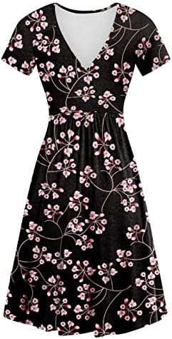 Vestidos Fragarn para Mulheres 2023 Sexy, Ladies Ladies Summer Casual Loose Cor Solid Color V Dress de manga curta em V