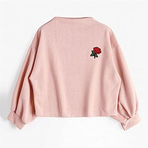 Pullover de moletom de Suziyoog para mulheres de manga comprida Camisas sólidas camisetas florais Blush Bordse para adolescente fofa adolescente