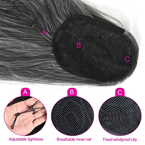 Extensões de cabelo de caudas de salto de rabo de cavalo e pimenta de pimenta cinza OSETI para mulheres negras 18 polegadas de extensão sintética de rabo de cavalo em peças de cabelo para mulheres