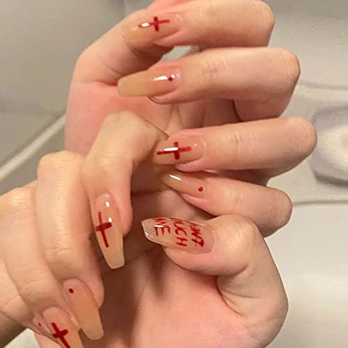 24pcs Halloween Press em unhas amêndoas Falsa Horror Red Blood Design para acrílico prego de prego de unhas falsas para mulheres