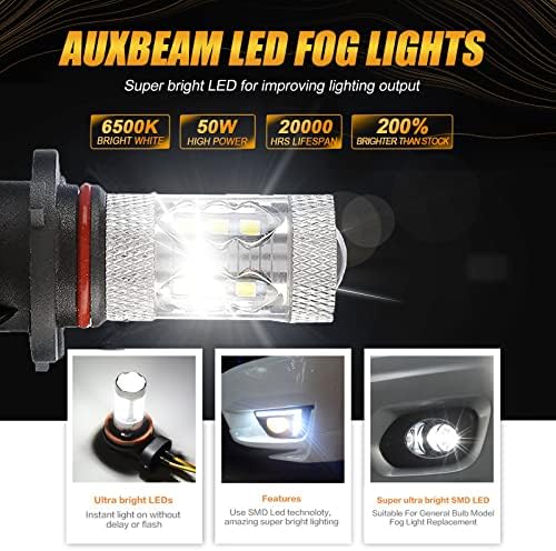 Auxbeam 9005/9006/H10 Lâmpadas de nevoeiro LED, 6500k Xenon White, 8000lm Super Bright, iluminação de 360 ​​graus, Canbus pronto, reposição