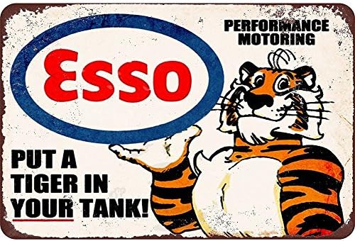 Esso Coloque um tigre em seu tanque, sinal de lata de metal Clemson, sinal decorativo de parede, sinal de 12 x 8 por Sopahu