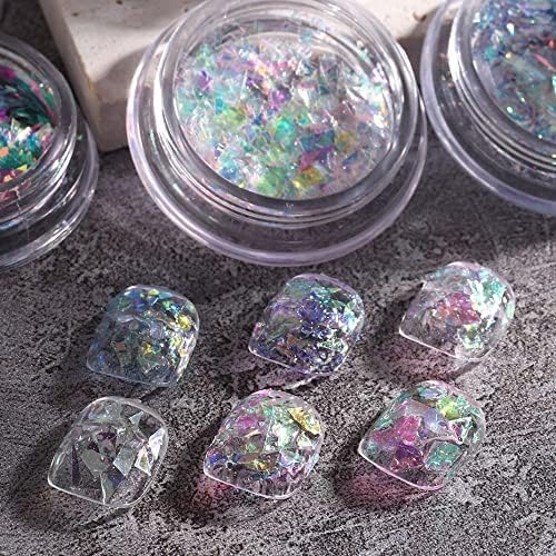 1Jar Purple Opal Flake Glitter Nails Acessórios Aurora Poils Foils irregulares lantejoulas de acrílico SHEECHAS ARTE DO ARTE -