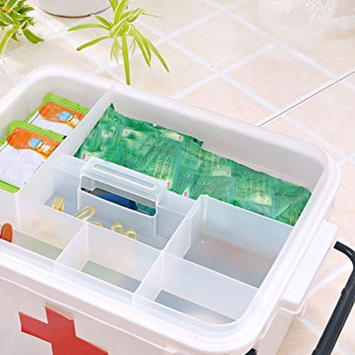 Levoberg Medicine Box Storage Box Organizer 2 Camadas com compartimentos Caso de armazenamento de kit de emergência da família 9.25