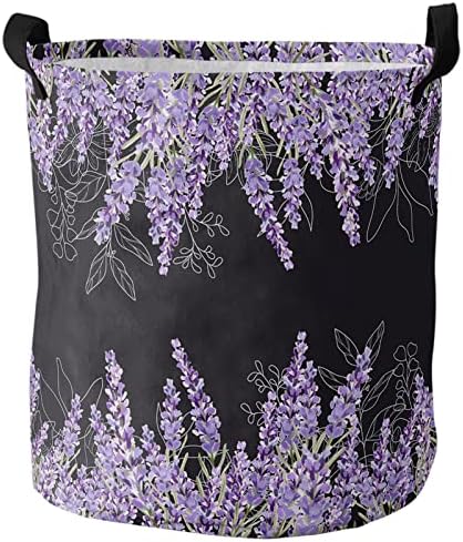 Oxford Fabric Storage Bin Spring Flores desenhadas Flores de lavanda roxa Krisyeol Cosca de lavanderia prejudicial à