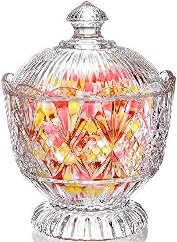 Lyellfe Glass Candy Prato com tampa, 40 oz de grande tigela de doces coberta clara, jarra decorativa de recipiente de armazenamento