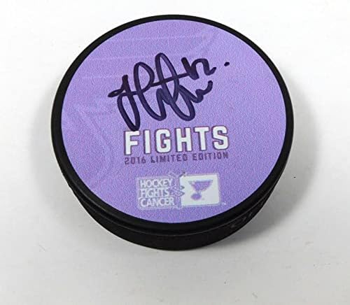 Jori Lehtera assinou Hockey Fights Cancer Sovevenir Hockey Puck Blues Auto - Autografado NHL Pucks