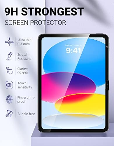 Moko Protector de sele de vidro temperado para iPad 10ª geração 10,9 polegadas 2022, 2 pacote de 2-pacote Anti-arranhão aresta redonda Filme de vidro temperado transparente com força de dureza 9h