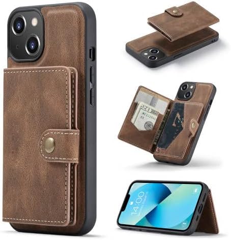 Tampa do telefone de couro PU retro para iPhone 2 em 1 destacável Magnetic Wallet Bag Holder Caso de couro fino para iPhone 14 Pro