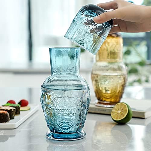 Prtecy 25 oz de cabeceira de água de cabeceira e conjunto de vidro, malheta de vidro da noite vintage com xícara de jarra de água