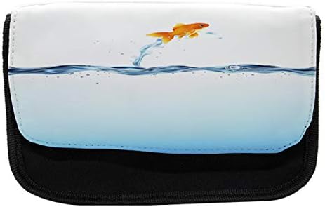 Capa de lápis de aquário lunarável, salto de peixe dourado, bolsa de lápis de caneta com zíper duplo, 8,5 x 5,5, azul azul pálido