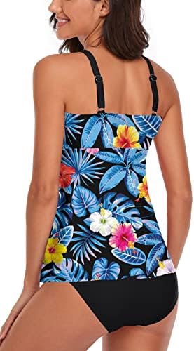 Smicabe Tankini Swimsuits for Women 2 Peças Modest Blouson Top Top Bathing Suits com Bikini Bottom