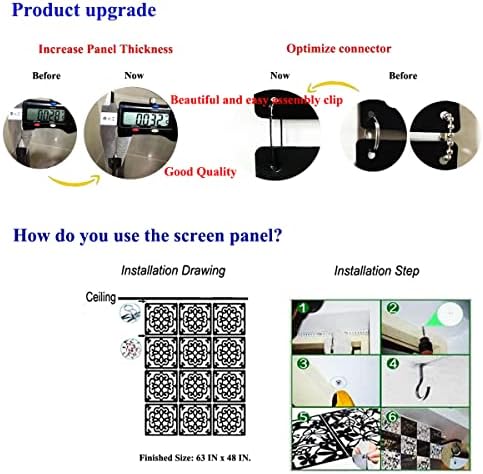 Divisor da sala de suspensão do LRZCGB, painel de tela de 12pcs PVC com flor de borboleta para o estudo de jantar de vida decoração de barra de hotel