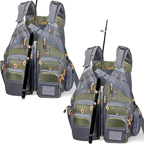 Xuhal 2 PCs Colete de pesca para homens e mulheres Green Fly Fly Pesca Mochila Saco de Coleta de Pesca com bolsos Mesh respirável