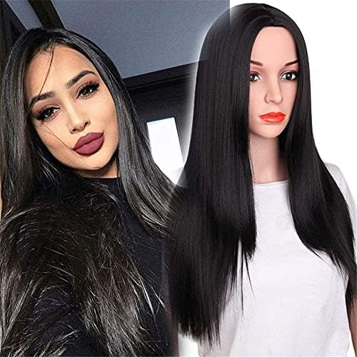 Perseguição de substituição de cabelo xzgden, perucas elegantes para mulheres europeias e americanas pretas longas lisadas
