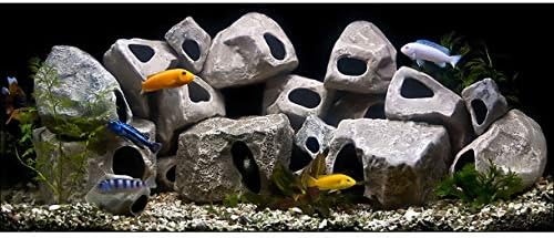 Galerias subaquáticas Cichlid Stones, 3 pacote de variedades de tamanho diferente, 15 pedras totais