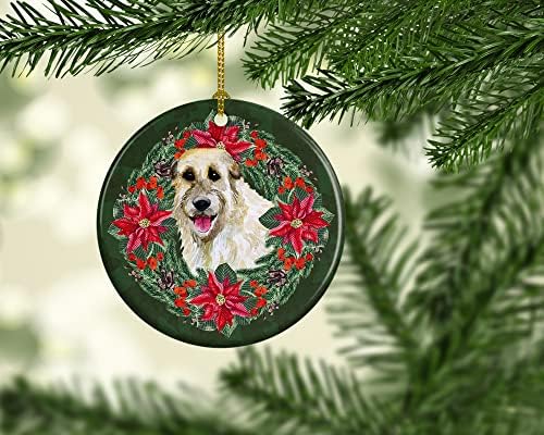 Tesouros de Caroline CK1536CO1 Irish Wolfhound Poinsetta Ornamento de cerâmica, decorações de árvores de Natal para