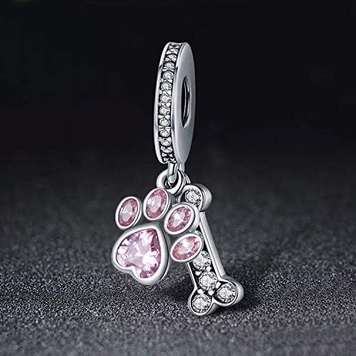 Charme de pata de cachorro para charms bracelete rosa cristais pendurados encantos de joias de aniversário presentes para mulheres