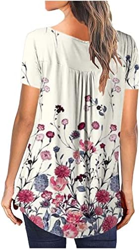 Blouses florais femininos de botão de ajuste solto T-shirts V de pescoço de pescoço Up Tunic Tops Ruffle Flowy Sleeve Short Camiseta