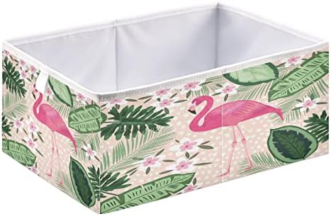 Alaza Organizador de cubos de armazenamento dobrável, flamingo e palmeira deixam os recipientes de armazenamento organizador de prateleira com alças para o escritório em casa