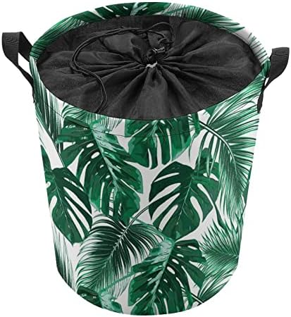 Cestas de lavanderia de folhas de palmeira tropical com alças com alças impermeáveis ​​Coloques colapsáveis ​​Round