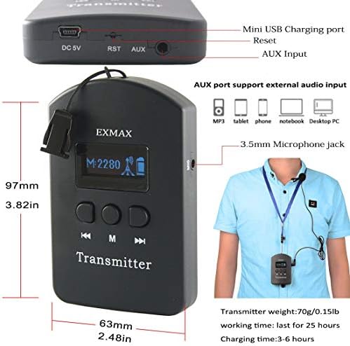 EXMAX EXD-6824 2,4 GHz Sistema de transmissão de voz sem fio de áudio Equipamento de tradução até 1-150 Faixa de conversação