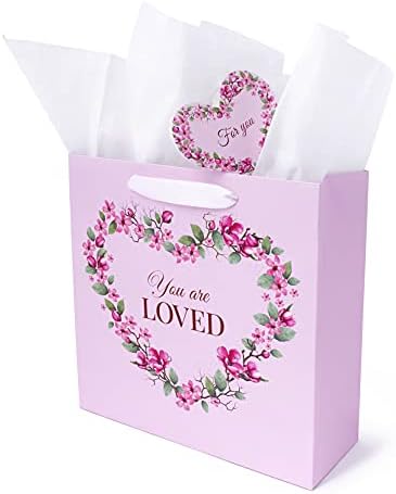 Bolsa de presente Saco, você é amado, mídia de presente de 9,4 com papel de seda, cartão romântico e alças de fita, dia dos namorados,