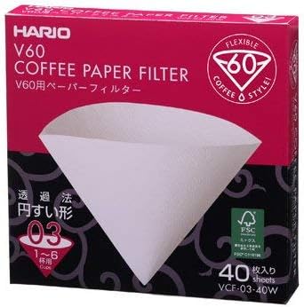 Hario V60 Tamanho 03 Filtros de papel de café 40 Count Boxed